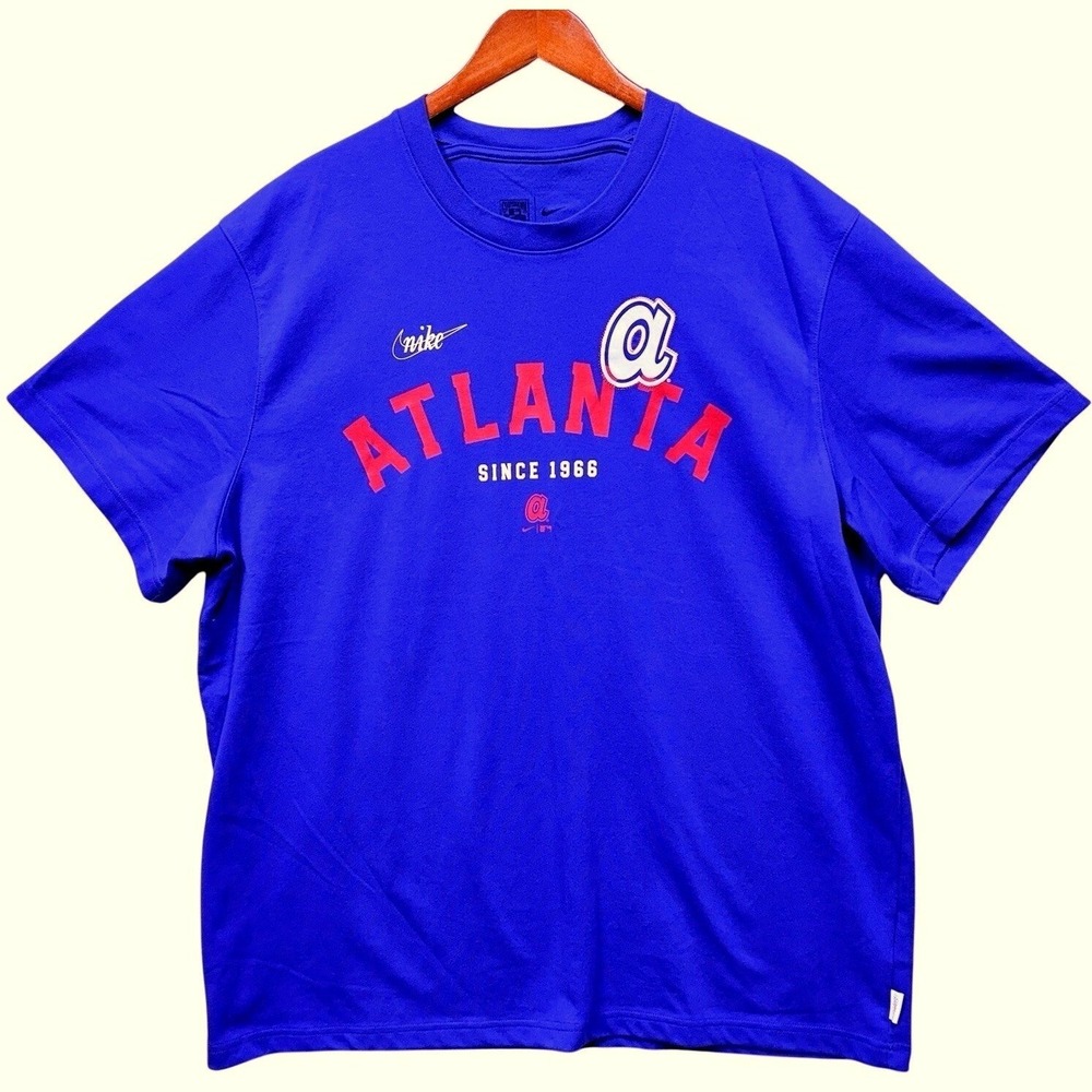 Nike Atlanta Braves Baseball Club T-Shirt Men's XL Blue Red Cooperstown MLB - Picture 1 of 12